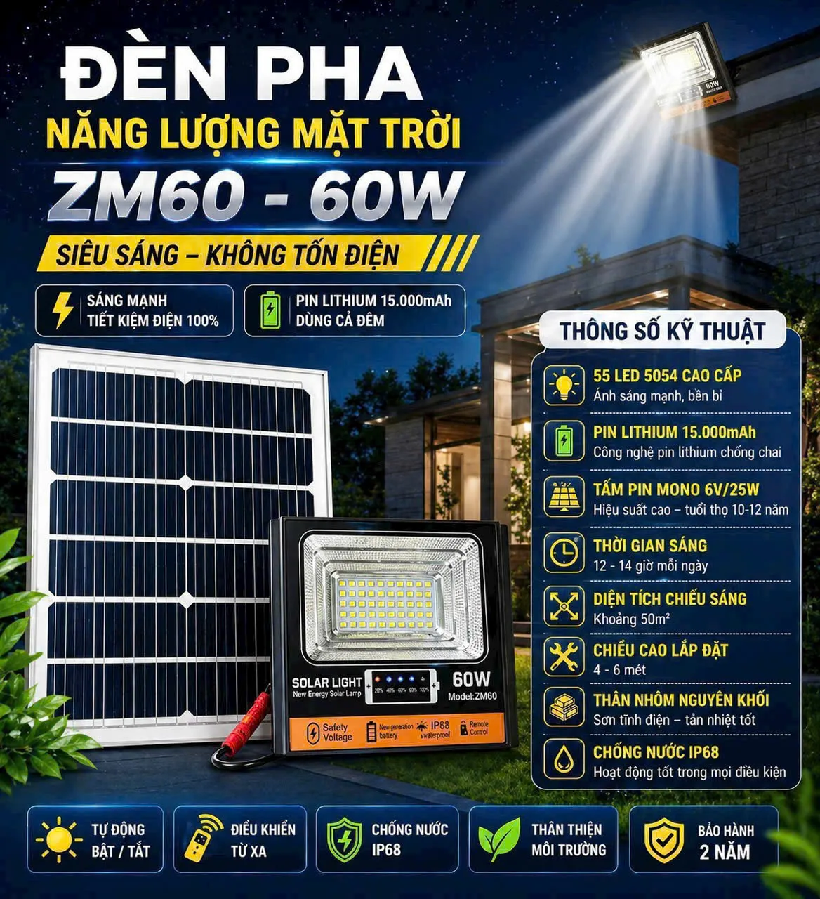 Đèn pha led 5054 cao cấp 60W