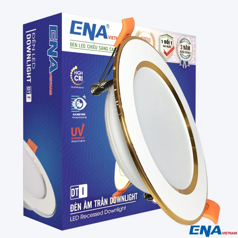 Đèn LED âm trần Downlight 7W 3 chế độ viền vàng